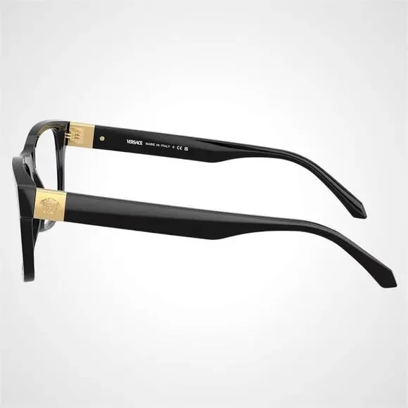 New VERSACE Eyeglasses Black Square 56-17-145mm Gold Medusa Versace